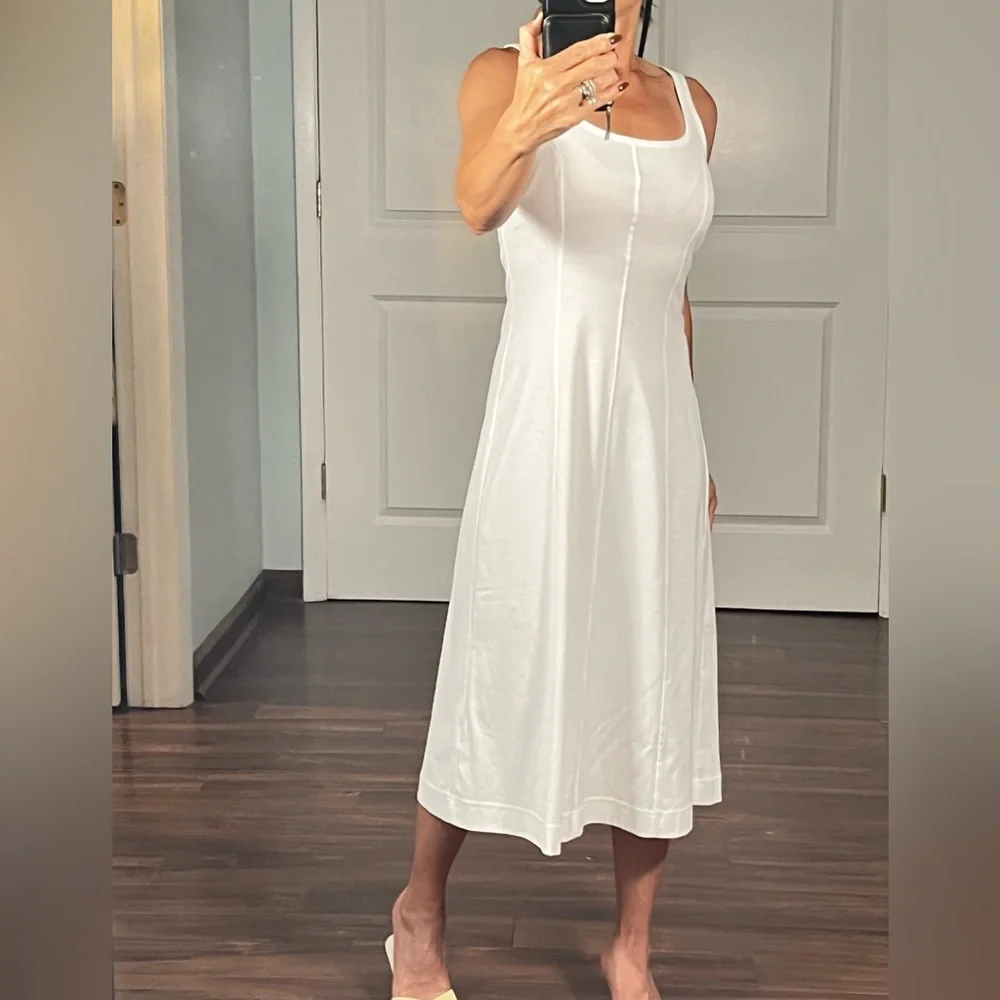 EVERLANE white Luxe Cotton Seamed
Tank Pullover Midi Dress size XXS NWT - Picture 3 of 11